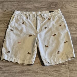 Polo Ralph Lauren Classic-Fit Khaki Tan Shorts Embroidered Bulldogs - Size 34x9